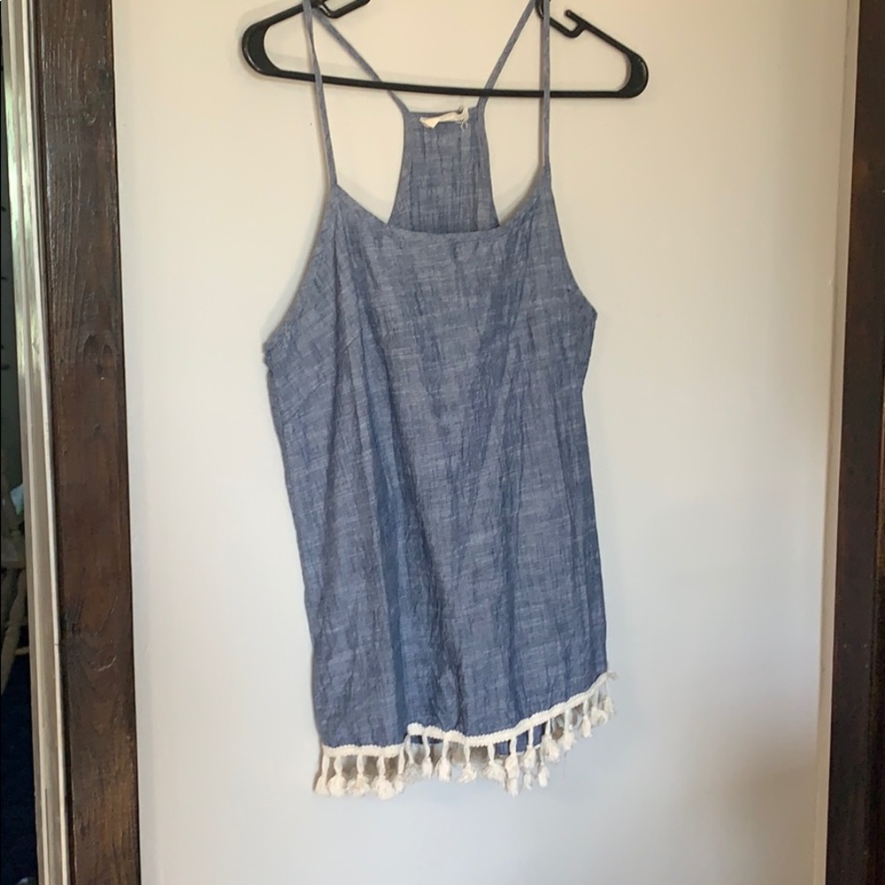 Denim tank top with fringe bottom